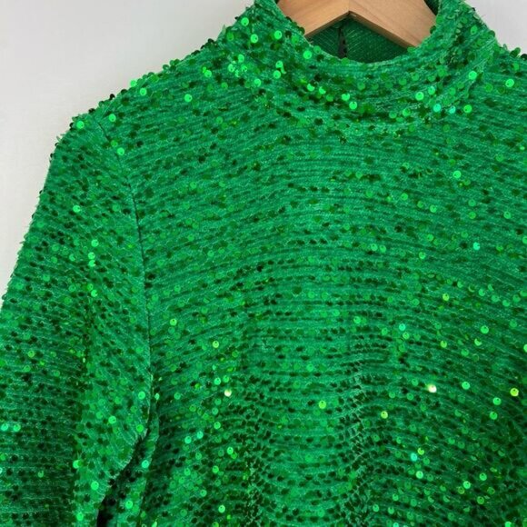 ZARA NEW SEQUIN KNIT VELOUR TUNIC TOP LIMITED EDTION GREEN SIZE SMALL - Picture 11 of 15